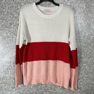 C+D+M Women's White, Red, & Pink Colorblock Sweater - Size Large - Cozycore Top